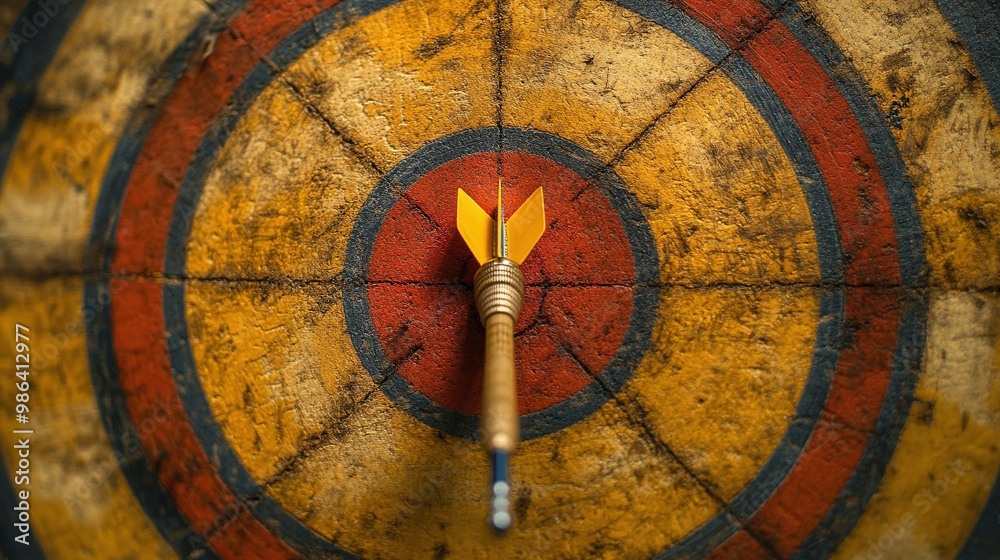 Obraz premium dart hitting the middle of the bullseye with precision, illustrating a success concept of achieving goals, accuracy, and the winning effort required to meet targets
