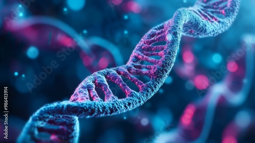 DNA Double Helix Structure  Blue And Pink Neon Glow photo