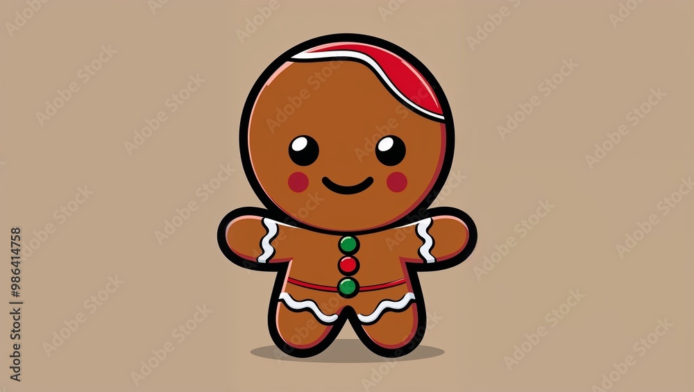 Fototapeta premium Smiling gingerbread man in vector illustration with chibi art style on beige background