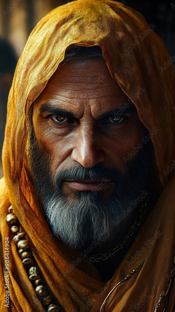 Intense Gaze: Portrait of a Hooded Man Intense Gaze: Portrait of a Hooded Man