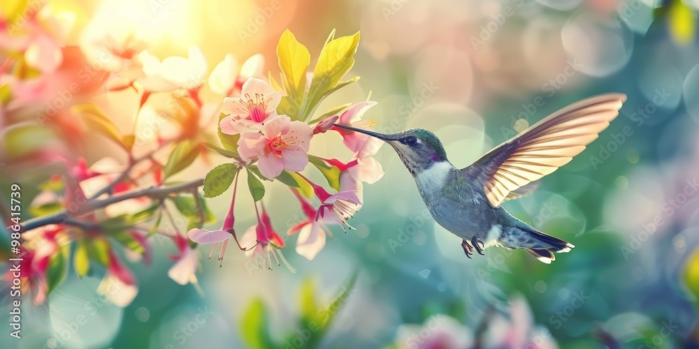 Hummingbird Feeding on a Blossom Hummingbird Feeding on a Blossom
