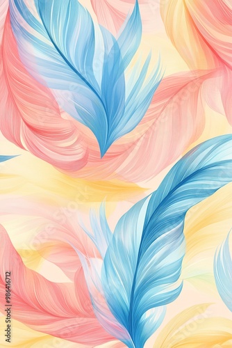 Gentle Feathery Strands in Watercolor Pastel Shades Creating Airy, Breezy and Soft Design