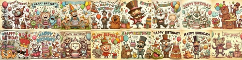 Vintage cartoon Happy Birthday. AI generated illustration