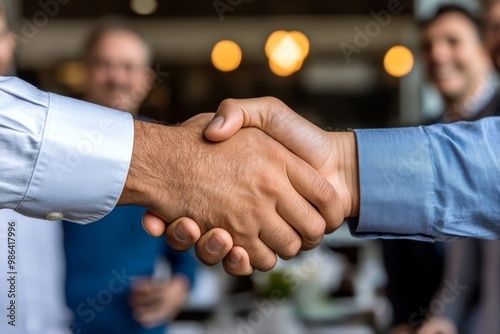 A group of investors shaking hands, celebrating the success of a large lump sum investment in a startup
