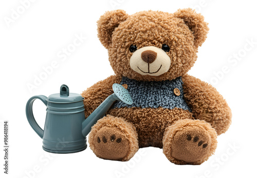 a teddy bear with a watering can. 