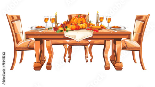 Dinner table simple vector for Thanksgiving festival, PNG file, isolated on white, transparent background.