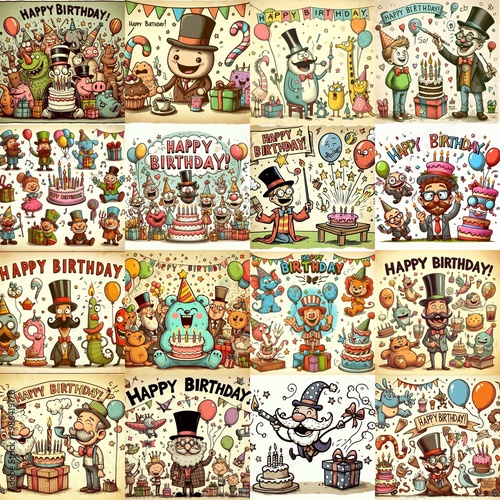 Vintage cartoon Happy Birthday. AI generated illustration