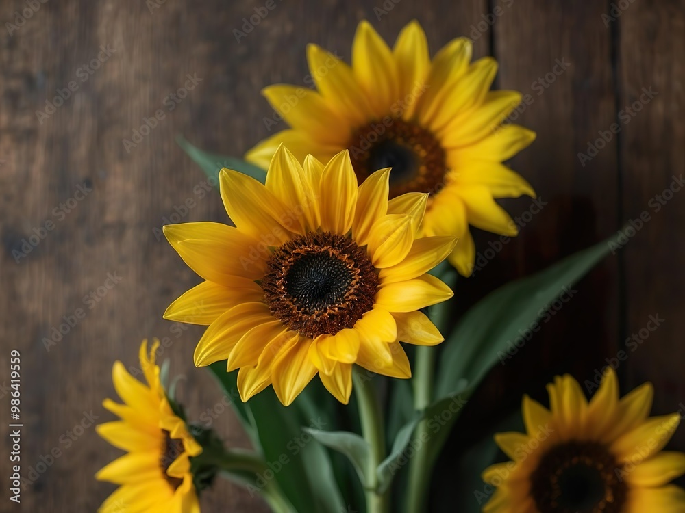 Fototapeta premium sunflowers on a wooden background