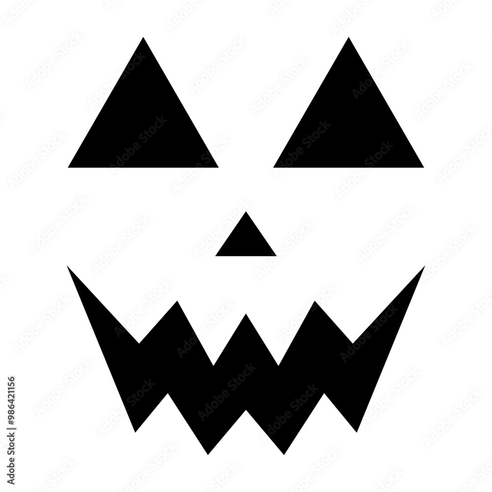 Bold Jack-o'-lantern face with sharp triangular eyes and a zigzag mouth, perfect for Halloween decorations, pumpkin carving templates, and spooky seasonal designs. Isolated on white background. Bold Jack-o'-lantern face with sharp triangular eyes and a zigzag mouth, perfect for Halloween decorations, pumpkin carving templates, and spooky seasonal designs. Isolated on white background.