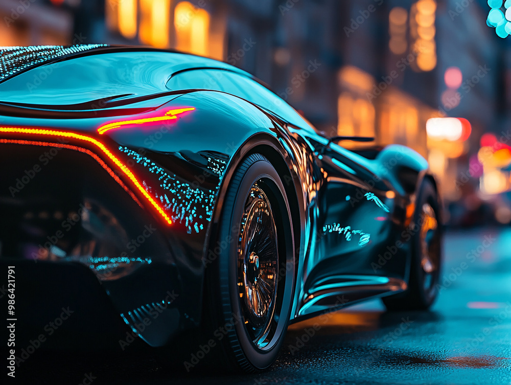 Futuristic Supercar in Neon City