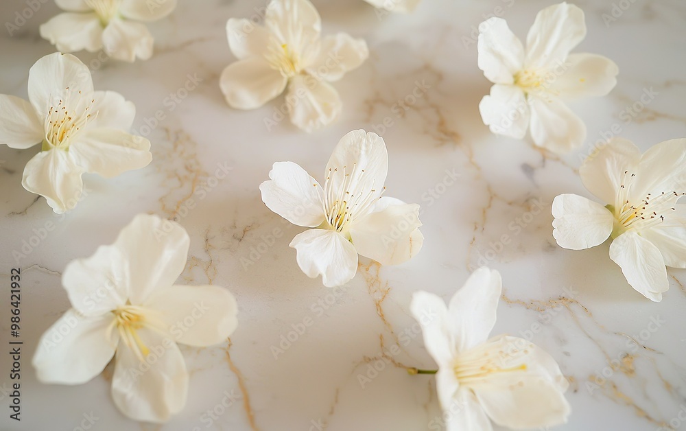 Elegant white orchids resting on striking gray marble surface in peaceful indoor setting, showcasing natural beauty and design Elegant white orchids resting on striking gray marble surface in peaceful indoor setting, showcasing natural beauty and design