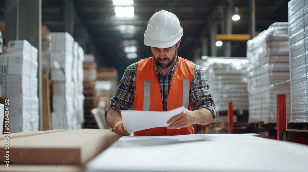 Warehouse Worker Checking Inventory Paperwork Warehouse Worker Checking Inventory Paperwork
