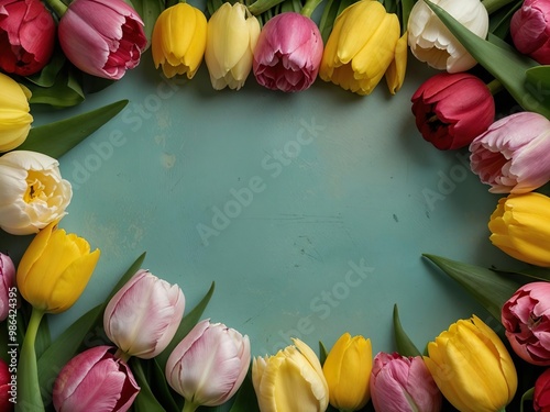 bouquet of tulips on a wooden background