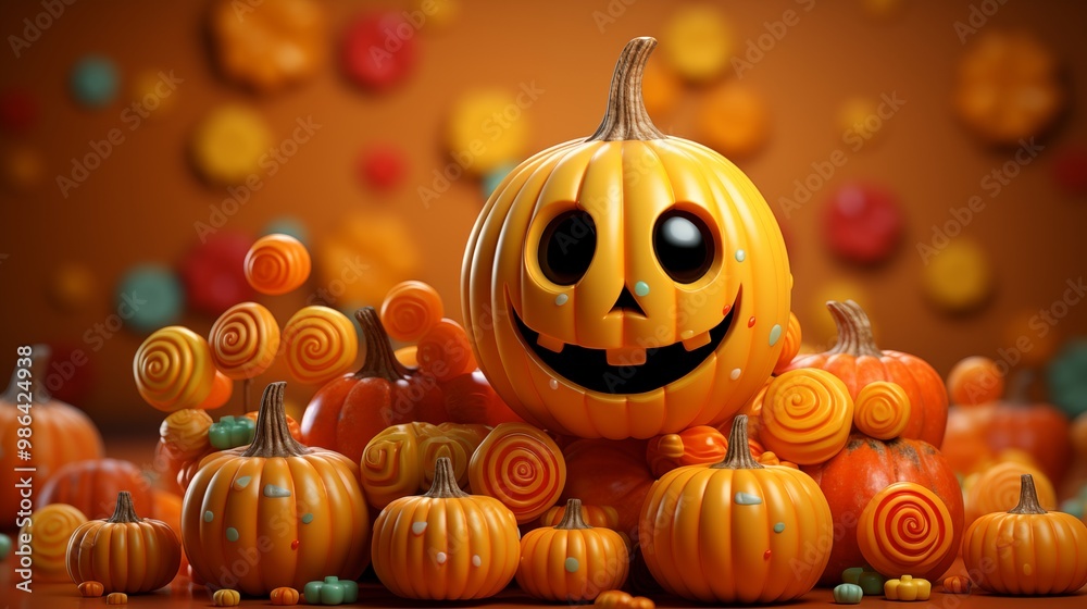 Naklejka premium Charming Pumpkin Candy Stand for Halloween Party Treats