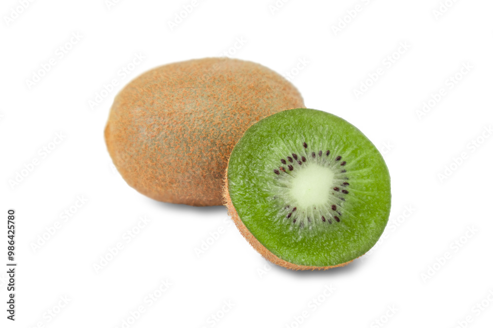 Obraz premium Fresh kiwi cut in half on white background
