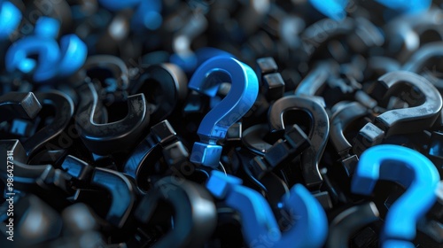 Black and blue question marks background. 3D Rendering.