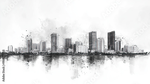 St. Petersburg, Florida, black and white pen pencil hand-drawn effect drawing illustration for travel poster, card, wallpaper, backdrop or banner. Modern, clear, artistic and simple