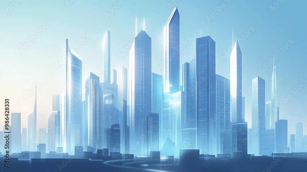 Modern Cityscape with Skyscrapers and Blue Sky Modern Cityscape with Skyscrapers and Blue Sky
