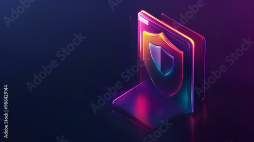 A vibrant, stylized shield icon symbolizes cybersecurity and protection in a modern digital landscape.