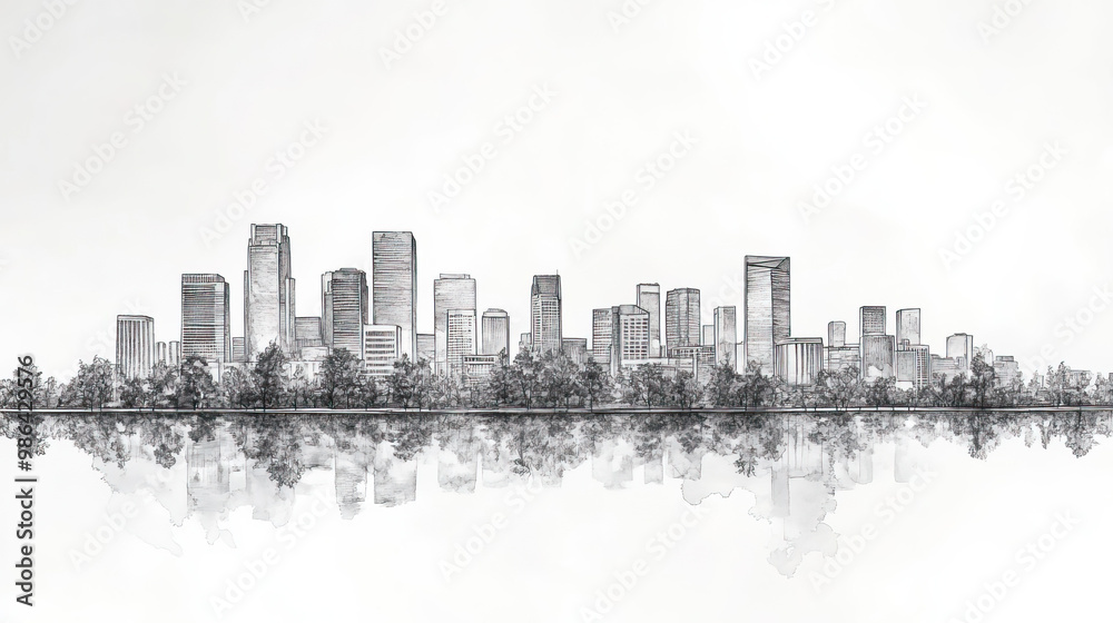 Obraz premium Sunnyvale, California, black and white pen pencil hand-drawn effect drawing illustration for travel poster, card, wallpaper, backdrop or banner. Modern, clear, artistic and simple