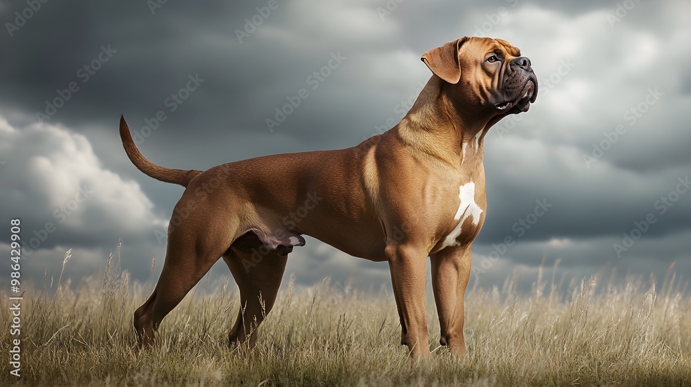 A majestic Tosa dog standing proudly on a , showcasing its muscular build and noble expression A majestic Tosa dog standing proudly on a , showcasing its muscular build and noble expression
