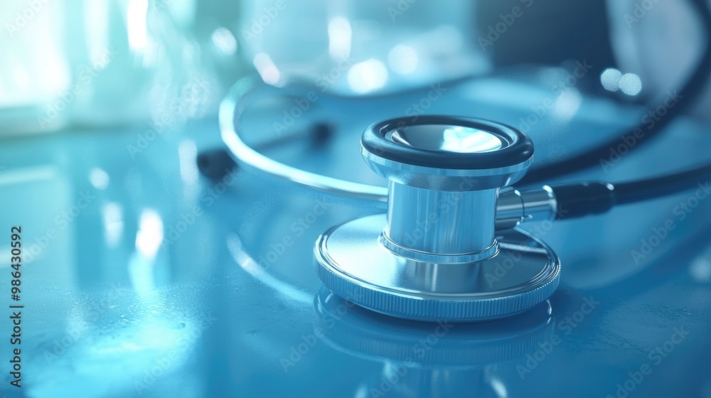 Stethoscope placed on laptop, indicating the need to visit the doctor. Stethoscope placed on laptop, indicating the need to visit the doctor.