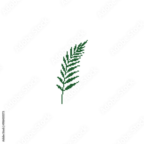 Pixel art green leaf illustration. Minimalistic leaf design in retro pixelated style. photo