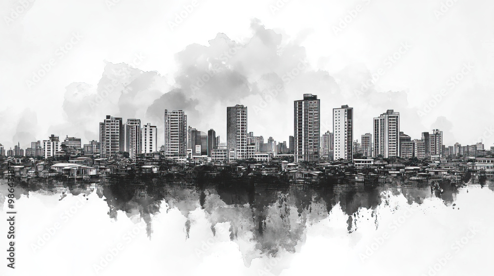 Obraz premium Tacloban, Philippines, black and white pen pencil hand-drawn effect drawing illustration for travel poster, card, wallpaper, backdrop or banner. Modern, clear, artistic and simple