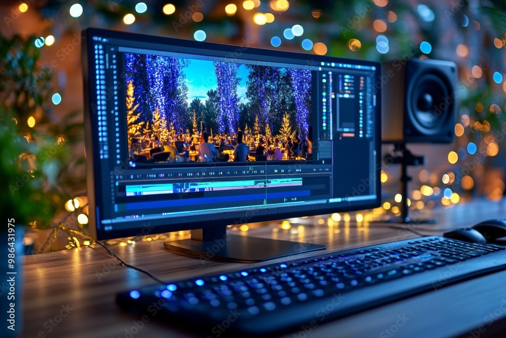 A cascading effect in a video editing timeline, where one scene transitions smoothly into the next A cascading effect in a video editing timeline, where one scene transitions smoothly into the next