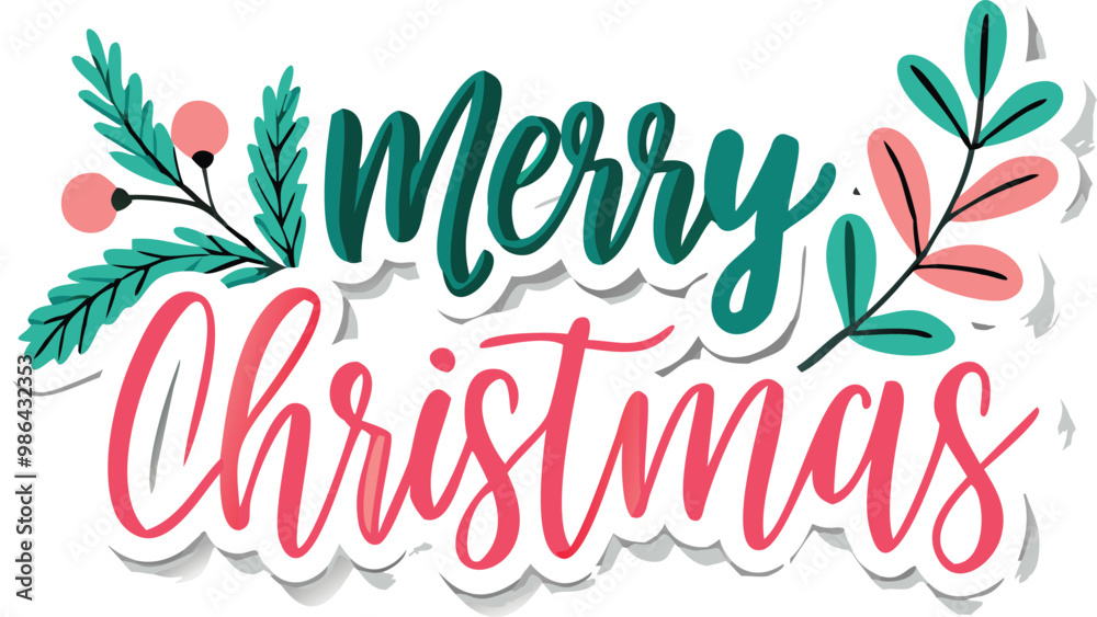 Obraz premium Hand Drawn Vintage Christmas postcard with lettering Merry Christmas