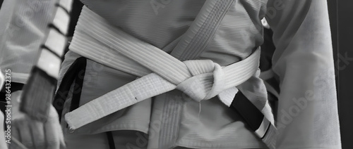 Schilderij op canvas Brazilian Jiu jitsu black belt bjj web banner with copy space background