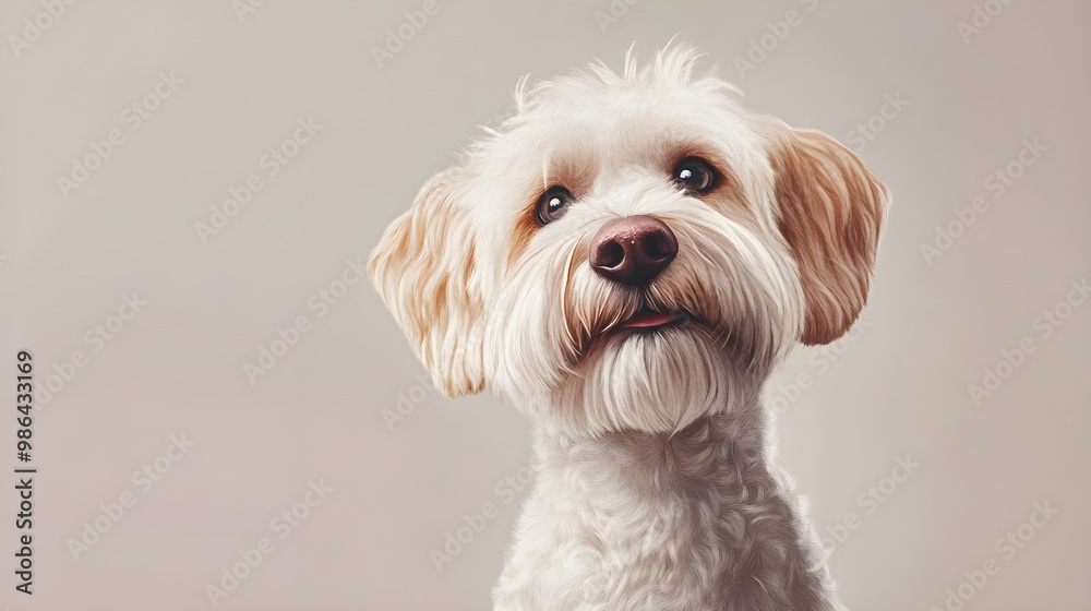 A lifelike illustration of a dog with a quirky personality, showcasing its unique fur texture against a light solid color backdrop A lifelike illustration of a dog with a quirky personality, showcasing its unique fur texture against a light solid color backdrop