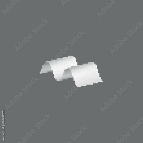 Pixelated white paper sheets illustration. Simple pixel art of two white sheets of paper on a gray background.