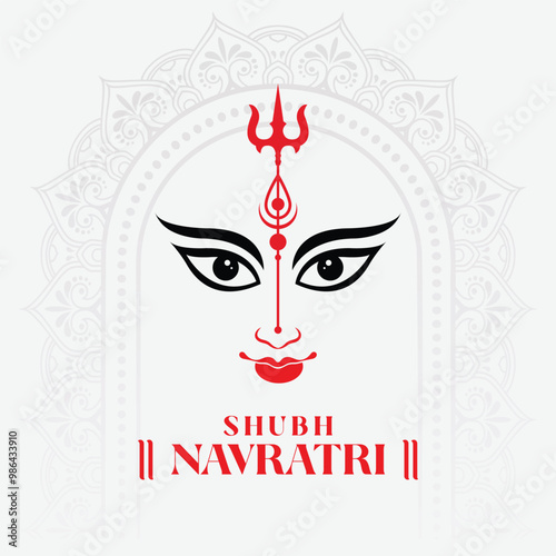Happy durga puja, Navratri festival celebration poster or banner design, Goddess Durga Maa silhouette illustration vector.