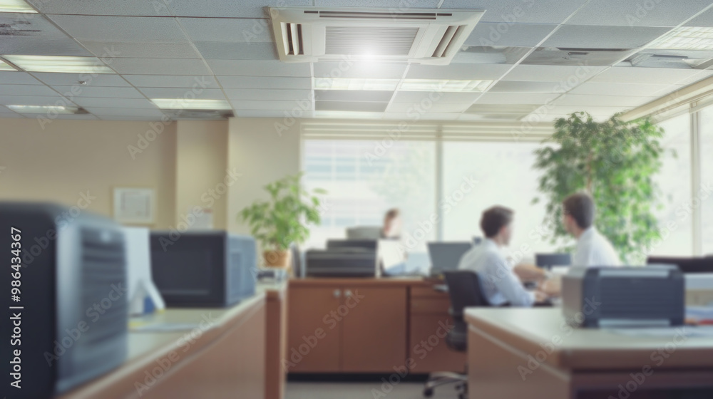 Efficient office environment with air conditioning, featuring two professionals engaged in discussion. bright, airy space promotes productivity and collaboration Efficient office environment with air conditioning, featuring two professionals engaged in discussion. bright, airy space promotes productivity and collaboration