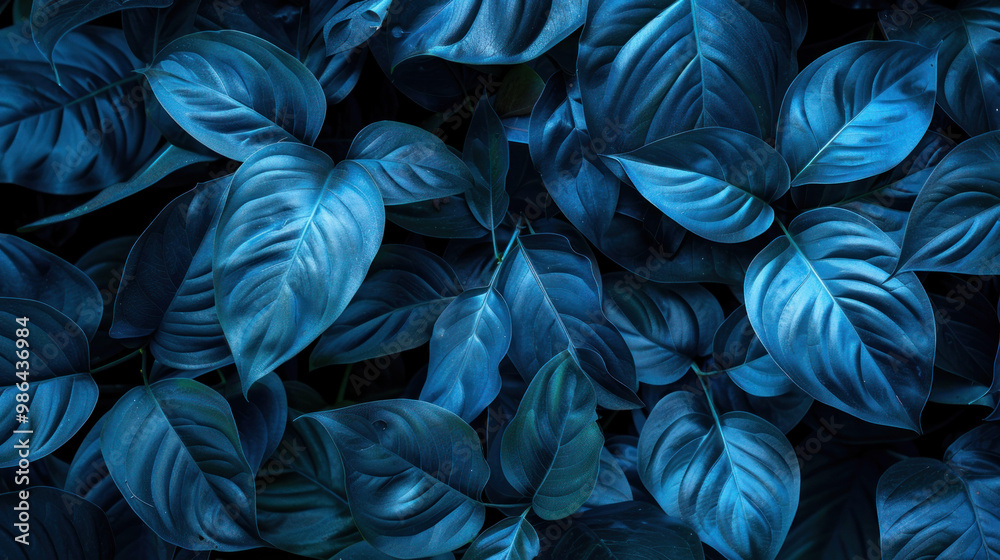 Lush green leaves create serene and calming atmosphere, showcasing variety of textures and shades of blue. This image evokes sense of tranquility and connection to nature Lush green leaves create serene and calming atmosphere, showcasing variety of textures and shades of blue. This image evokes sense of tranquility and connection to nature