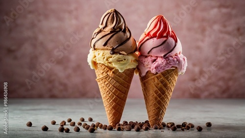 Ice cream cone with two flavors