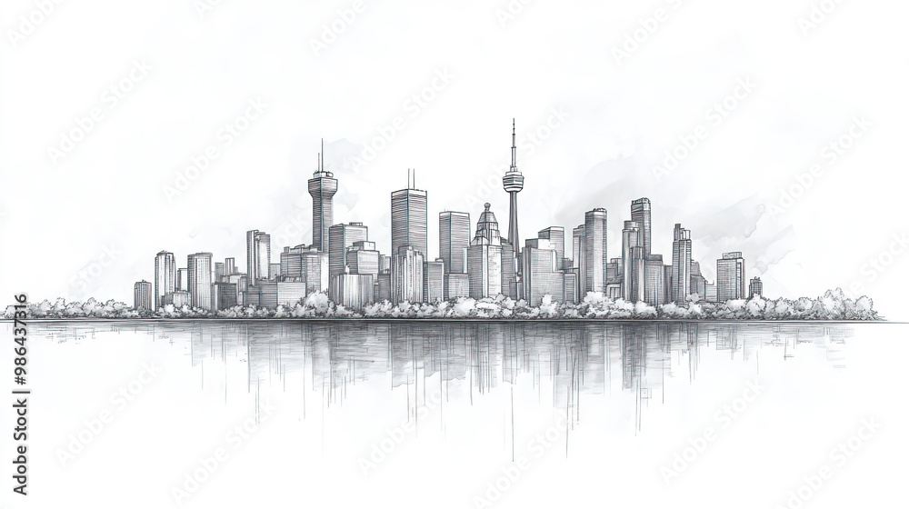 Obraz premium Terrebonne, Canada, black and white pen pencil hand-drawn effect drawing illustration for travel poster, card, wallpaper, backdrop or banner. Modern, clear, artistic and simple