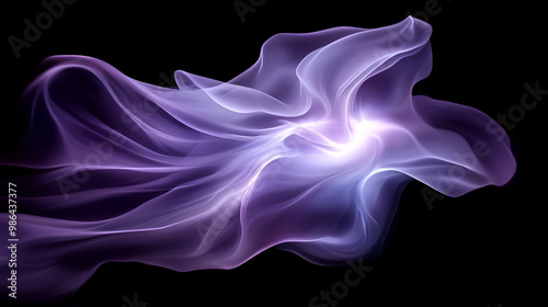 Ethereal purple wisps of smoke gracefully swirl against a dark background, creating a captivating visual spectacle during nighttime photo