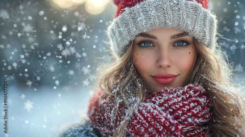 Vibrant 3D Render of Festive Woman in Christmas Outfit Against Winter Background - Perfect for Creative Design