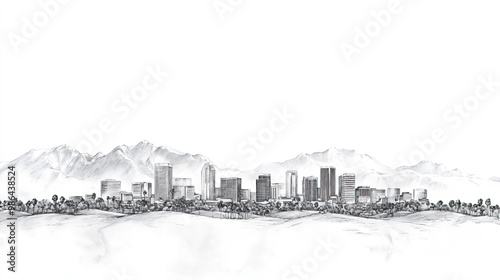 Thousand Oaks, California, black and white pen pencil hand-drawn effect drawing illustration for travel poster, card, wallpaper, backdrop or banner. Modern, clear, artistic and simple photo