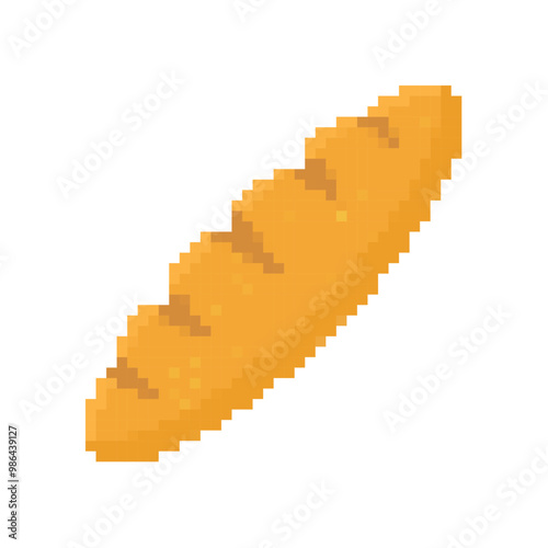 Pixelated loaf of bread illustration. Simple pixel art of a golden brown loaf with visible cuts on the top.