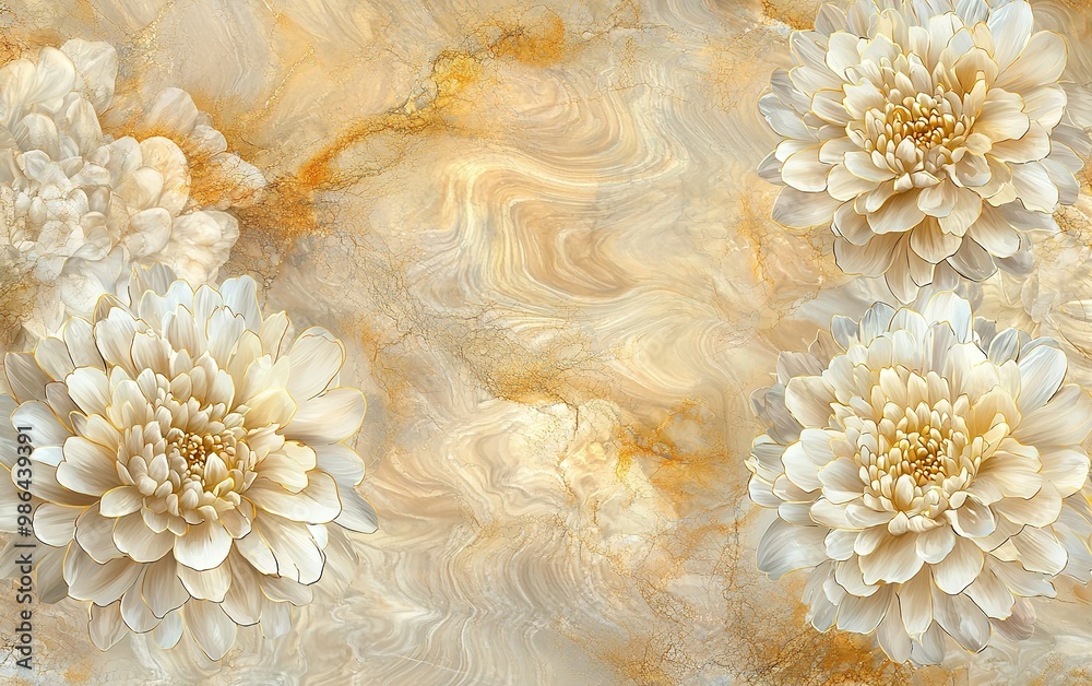 Elegant white lilies and golden ferns arranged on a dark marble surface for a sophisticated decor display Elegant white lilies and golden ferns arranged on a dark marble surface for a sophisticated decor display
