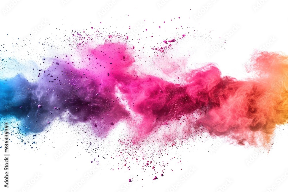 Obraz premium Colorful powder explosion on white background.Pastel color dust particle splashing.