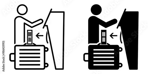 ofvs735 OutlineFilledVectorSign ofvs - self bag drop vector icon . step 1 . print out a baggage label . isolated transparent . outline and filled version . AI 10 / EPS / PNG . g12081