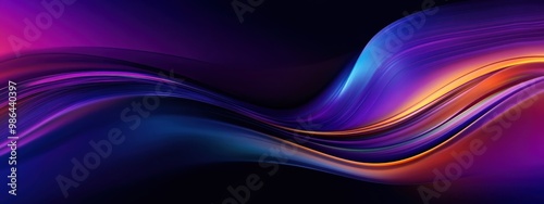 Abstract waves, vibrant neon colors, flowing energy, fluid motion, cosmic background, dynamic composition, glossy ribbons, purple and blue gradients, glowing light trails, futuristic design, digital a