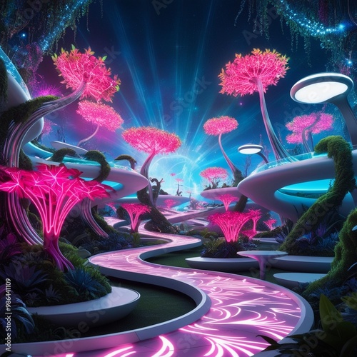 cartoon style Tech Inspired Fantasy Landscapes