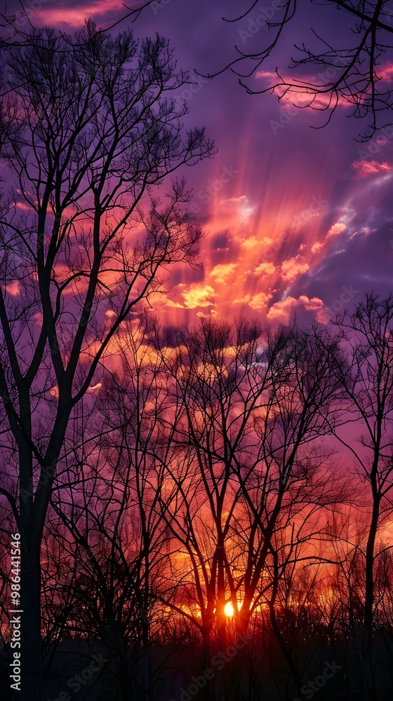 Silhouettes of Trees Against a Vibrant Sunset Sky Silhouettes of Trees Against a Vibrant Sunset Sky