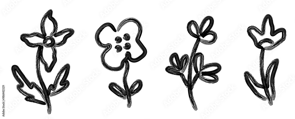 Girly flower tattoo in mimimalistic style drawing with bold crayon texture Girly flower tattoo in mimimalistic style drawing with bold crayon texture
