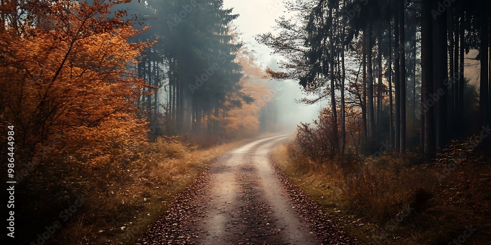 Autumn Forest Path With Fog Autumn Forest Path With Fog